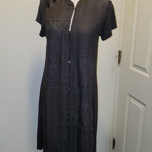 Anthropologie Tiny Gray Embroidered Highlow Dress Jersery Small Bohemian